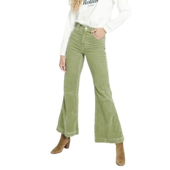 ROLLAS High Rise Eastcoast Flare Wide Whale Corduroy Jeans Pants Size 24 US Fern - Picture 1 of 11